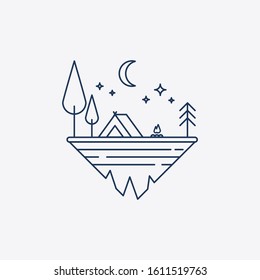 line art campfire at night