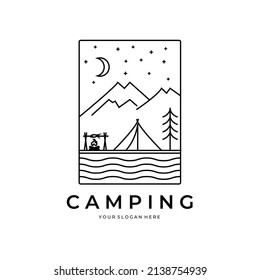 ilustración simple del logotipo de camping de arte de línea