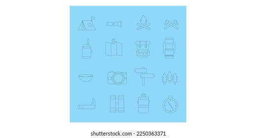 line art camping outdoor icon vector