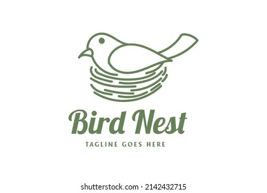 Line Art of Canary Robin Dove Pigeon Bird Nest Logo Design Vector