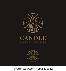 line art candle logo vector icon illustration on dark background 