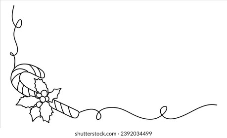 line art of candy cane for christmas vector, one line single line