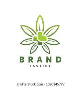 Line Art Cannabis and Cross Medical Logo Design