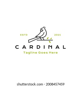 Line art Cardinal Bird Logo Design Vector Illustration