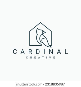 line art cardinal, house logo design vector