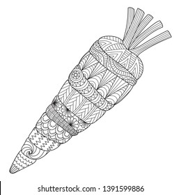 Line art of carrot for printing on product,engraving, adult coloring book,coloring page and other design element. Vector illustration
