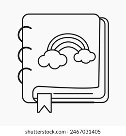 line art cartoon of book notes isolated on white background, book icon simple