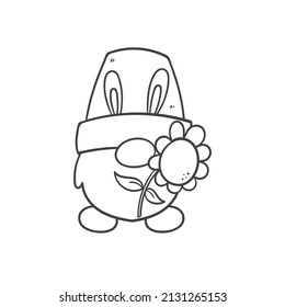 Line art cartoon Easter gnomes holding eggs decorate coloring book for kids