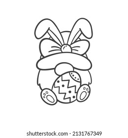 Line art cartoon Easter gnomes holding eggs decorate coloring book for kids