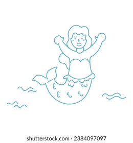 Line art, cartoon magic mermaid, sketch for children's coloring book