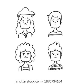 Line art cartoon people avatar collection on white background