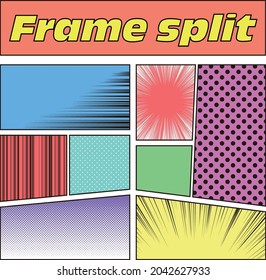 Line art cartoon style frame split and colorful effect background