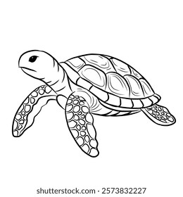 line art cartoon turtle isolated on white background. reptile animals