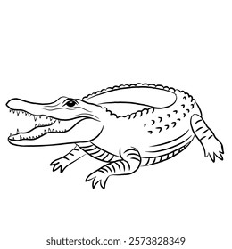 line art cartoon vector crocodile isolated on white background. reptile animal