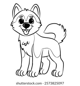 line art cartoon vector dog isolated on white background. pets