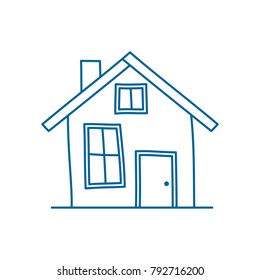 Line art cartoon vintage facade, hand drawn building, doodle home. Isolated on white. For coloration.