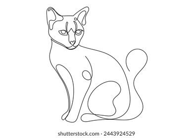 Line Art Cat Animal. Kitty Doodle Portrait. Cute Domestic Adorable Cat Pet Animal Line Drawn Icon. Cat Continuous Curve Line Isolated On White Mascot Symbol Advertising Design Vector Editable Element