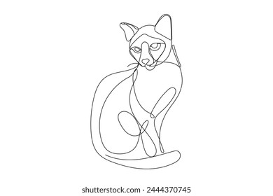 Line Art Cat Animal. Kitty Doodle Portrait. Cute Domestic Adorable Cat Pet Animal Line Drawn Icon. Cat Continuous Curve Line Isolated On White Mascot Symbol Advertising Design Vector Editable Element