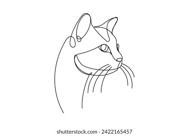 Line Art Cat Face Doodle Portrait. Cute Domestic Adorable Cat Pet Animal Line Drawn Icon. Cat Portrait Curve Line Isolated On White Background Card Flyer Banner Advertising Design Template