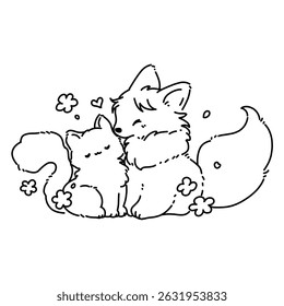 Line art of a cat and a fox illustration. Simple animal outline 