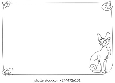 Line Art Cat Frame Border Sketch Isolated On White Background. Continuous Modern Line Art Drawn. Editable Vector Cat Outline Frame Border Abstract Illustration. Adorable Pet Care Theme.