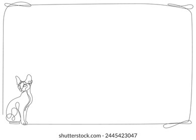 Line Art Cat Frame Border Sketch Isolated On White Background. Continuous Modern Line Art Drawn. Editable Vector Cat Outline Frame Border Abstract Illustration. Adorable Pet Care Theme.