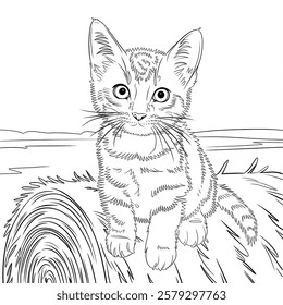 A line art cat illustration of a coloring page