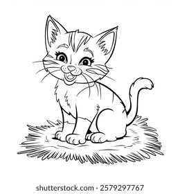 A line art cat illustration of a coloring page