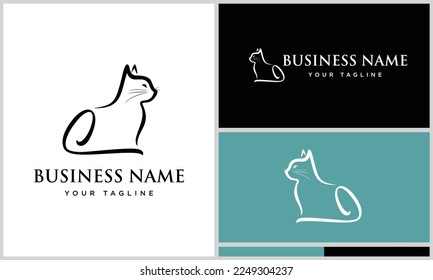 line art cat logo template