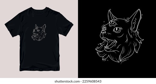 line art cat open mind t-shirt stylish and clothing printable trendy tshirt design. print, industrial products. global swatch.
