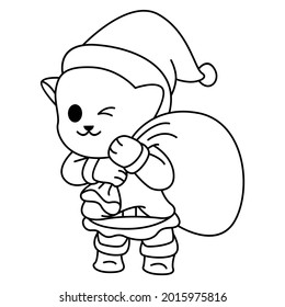 Line art cat santa claus cartoon illustration