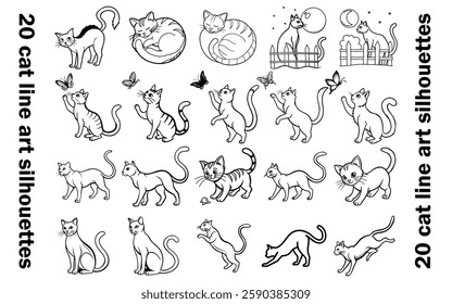 line art cat sat silhouette