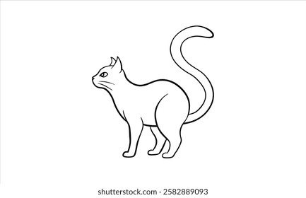 Line art cat, sleek and poised.