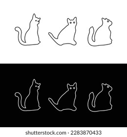 Line art cat vector logo template design 