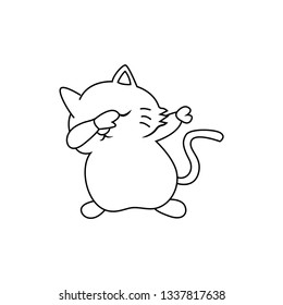 line art, the cat's expression is dabbing