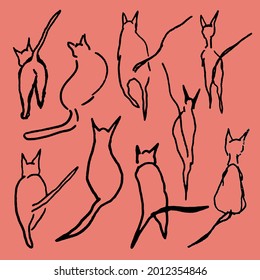 Line Art Cats Herding Cats Multiple Cats In Various Positions Lounging Walking Sleeping Sitting Cat Butts