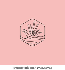 line art cattail grass icon logo vector symbol illustration design