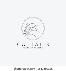 Line Art Cattails Logo Vector Design Illustration, Floral Inspiration, Clever Reed Logo