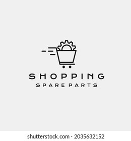 Line art Chain gear in the supermarket trolley. automotive spare part shop logo vector icon illustration