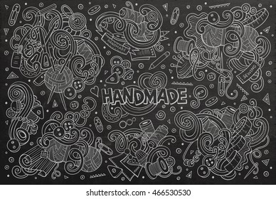 Line art chalkboard vector hand drawn doodle cartoon set of handmade objects and symbols