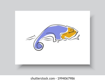 Line art of chameleon. Abstract hand drawn vector illustration. Abstract animal Art design for print, home decor, cover, wallpaper, Minimal and natural wall art posters