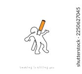 Line art character concept of injurious affects of smoking on health.