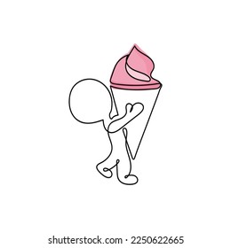 Line art character concept of a man holding a giant ice cream.