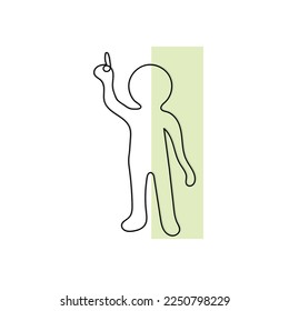 Line art character concept of a man with a hands up in the sky. Concept of God a supreme power.