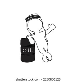 Line art character concept of a man with Oil Container.