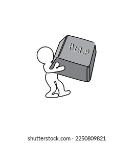 Line art character concept of a man asking for help.
