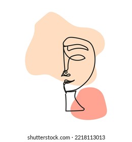 Line art character face line colored spot. Linear poster. Female silhouette. Vector illustration. stock image. 