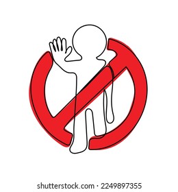 Line art character with transparent background. Minimal vector art. One line icon of a man with danger or not allowed symbol.