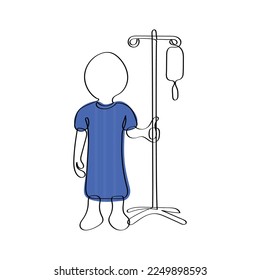 Line art character with transparent background. Minimal vector art. One line icon of a patient in hospital.