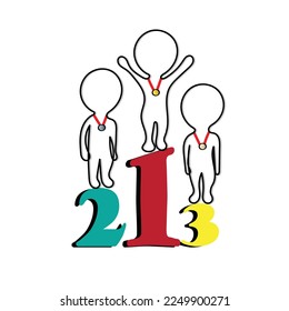 Line art character with transparent background. Minimal vector art. One line icon of winners and competition concept.